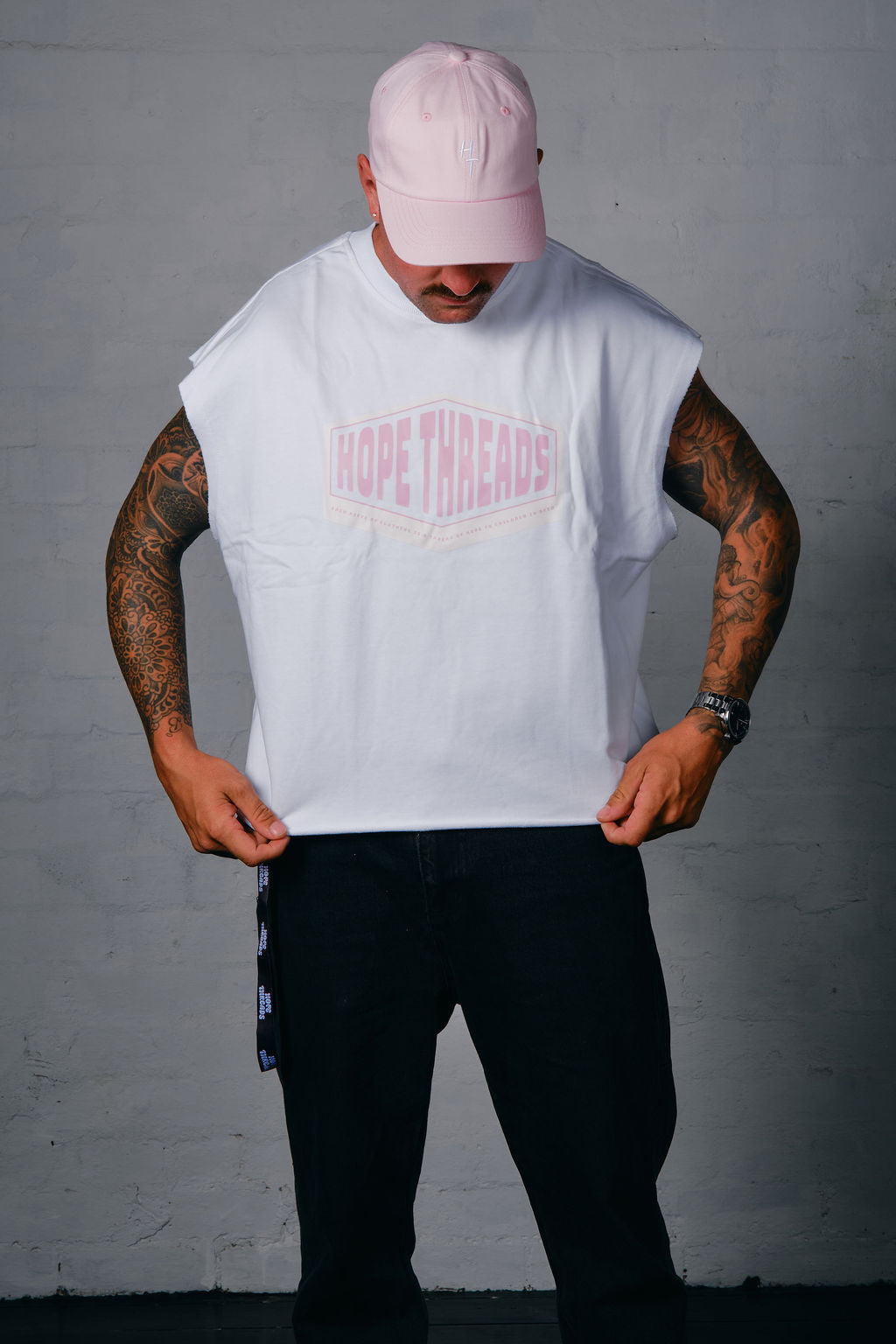 Hopethreads Pink Logo White Sleeveless Shirt